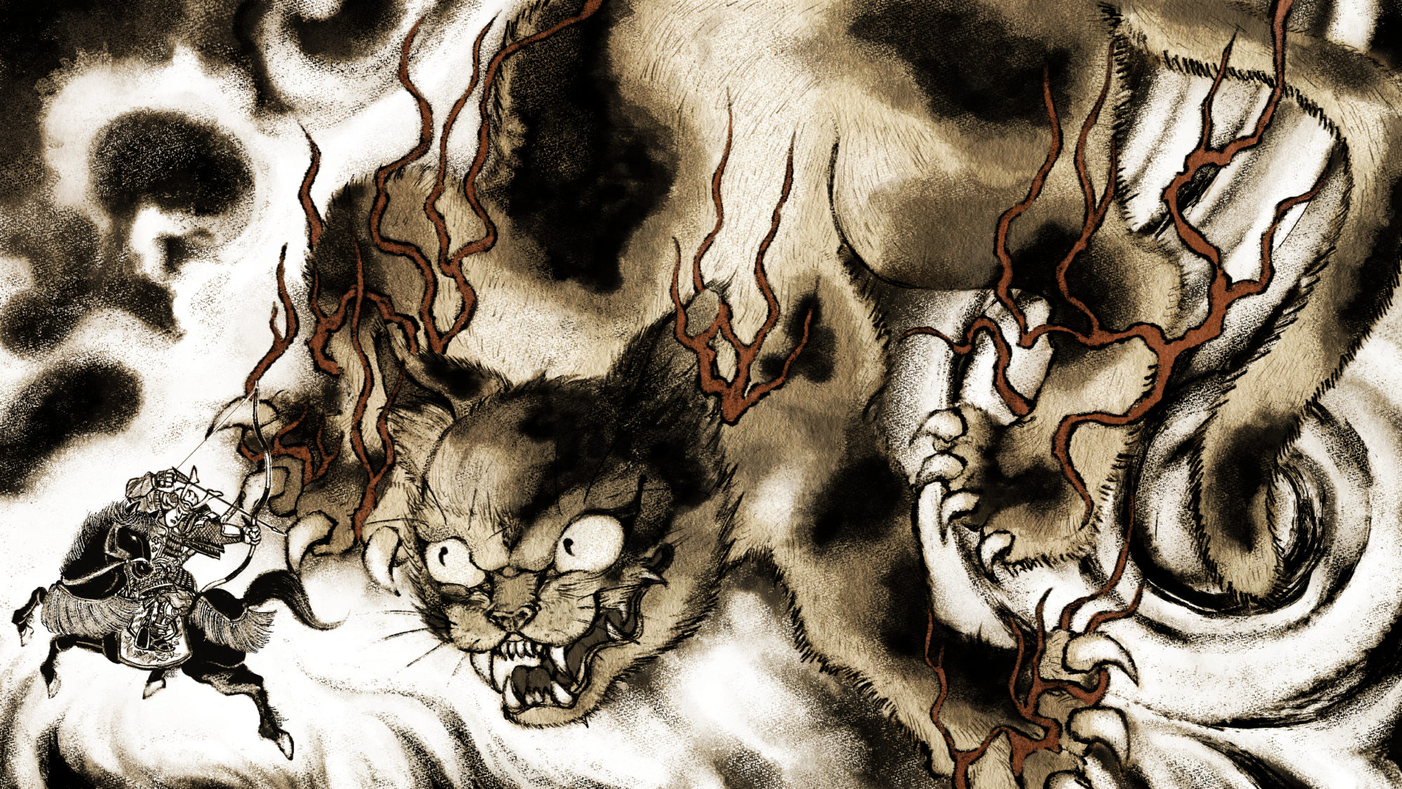 化け猫イラスト　妖怪イラストレーター　日本画イラストレーター　和風イラストレーター 水墨画イラストレーター