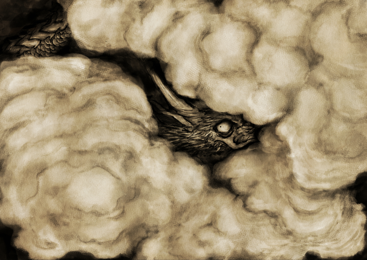 雲龍図　御朱印イラスト　御朱印イラストレーター　龍イラストレーター　龍　水墨画　和風イラストレイター　日本画イラストレーター　妖怪イラストレーター　ドラゴンイラストレーター　竜イラストレーター　黄龍　黄金龍