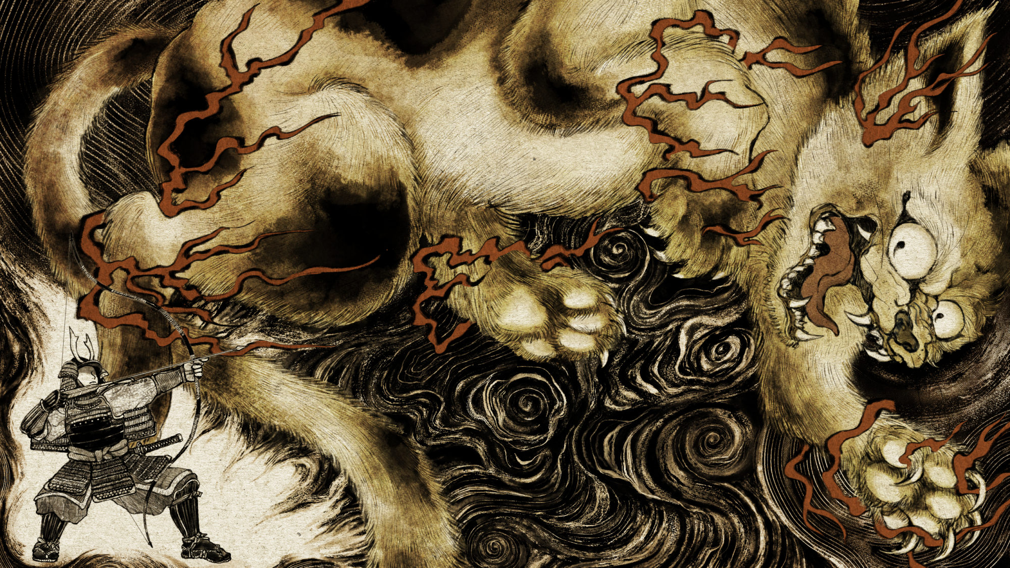 化け猫イラスト　妖怪イラストレーター　日本画イラストレーター　和風イラストレーター 水墨画イラストレーター