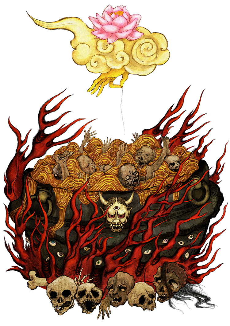 地獄窯イラストレーター　地獄絵図イラストレーター　和風イラストレーター　妖怪イラストレーター　水墨画イラストレーター　日本画イラストレーター　観音様　お釈迦様