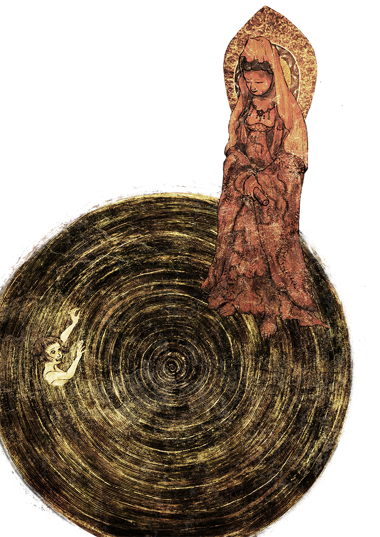 　日本画イラストレーター　和風イラストレーター　水墨画イラスト　観音様　地獄絵図イラスト